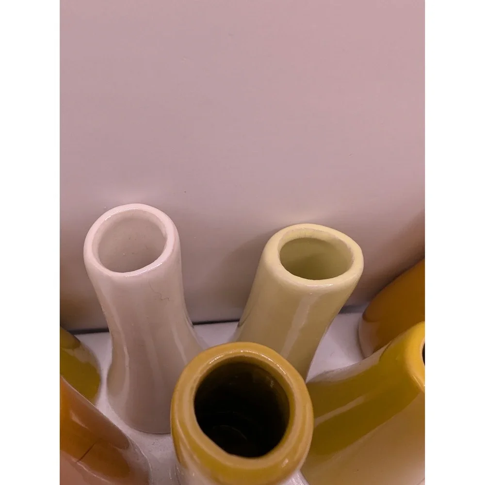 Chive Pooley 8-Tube Bud Vase Ceramic Mustard Yellow Ochre Cream white base